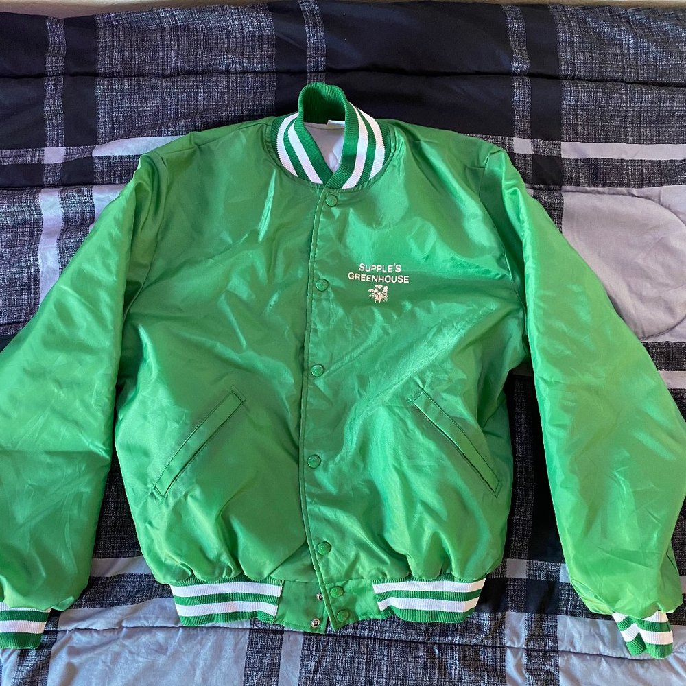 Vintage Green and White Birdie Baseball Jacket